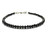 Steinform: Rondelle. LOVEKUSH Armband mit Edelsteinen, natürlicher schwarzer Spinell, Quarz, Größe 3 mm, Rondelle-Schnitt, facettiert, Länge 17,8 cm, verstellbar, Code: BR130