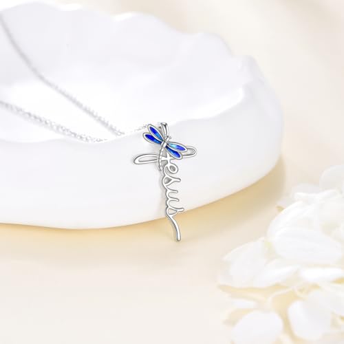 Collier croix de jésus et libellule en acier pour femme