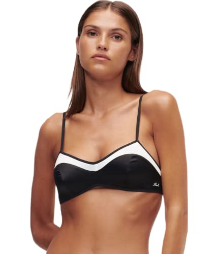 KARL LAGERFELD Women Bi-Colour Satin Padded Bra Black L