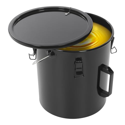 6 Gal Fryer Grease Bucket - Oil Disposal Transport Container with Handle, Strainer, Lid & Lock Clips, Grease Bucket for Restaurants, Barbecue Shops, Hot Pot (Black)