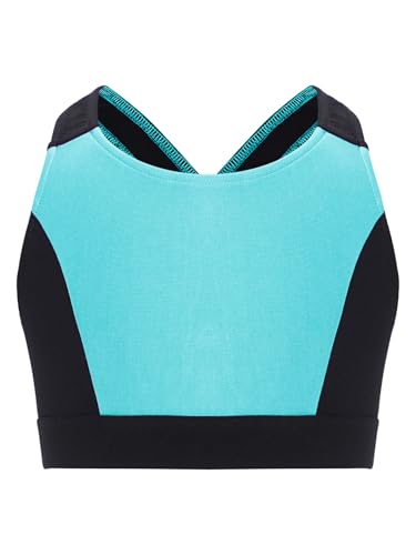 Kids Girls Color Block Sports Vest -Sleeveless Cross Back Crop Tank for Yoga & Workout