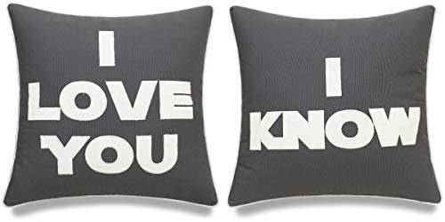 EURASIA DECOR I Love You I Know 18x18 Embroidered Pillow Covers (18x18 Inches - Pillowcase (2 pcs Set), Dark Grey)