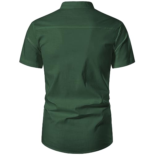Image of Vida Loca Men's Cotton Linen Plain Stitched Half Sleeve Shirt
