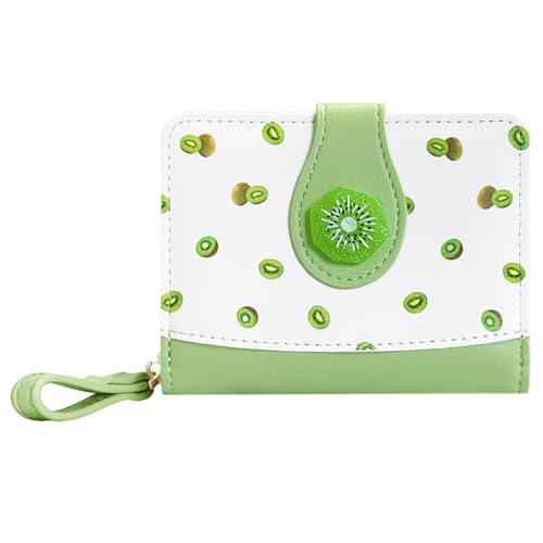 Sunwel Fashion Cutest Fruit Prints Wallet Card Slots Small Wallet with Zipper Coin Pouch Wallet for Women Girls (KIWI)