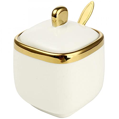 Set Of 3 Porcelain Condiment Jar Spice Container With Lids, Ceramic Sugar Bowls Condiment Pots Spice Jars Seasoning Box Set, Best Spice Jar For Your Home, Kitchen, Counter (White Suit) #TOP3
