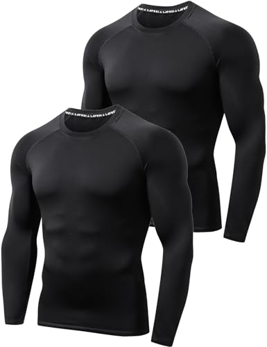 Image of LAFROI Mens 2-Pack Fleece Lining Thermal Winter Tee Shirt Casual Slim Fit Long Sleeve-MJSY01 Black Size XL