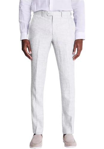 Men's Linen Dress Pants Flat Front Slim Fit Casual Business Pants with Pockets