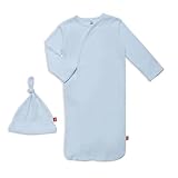 Magnetic Me Organic Cotton Newborn Sleeper Gown & Hat Set | Super Soft Organic Cotton Fabric Sleep Sack | Love Lines Blue | 0-3 Months