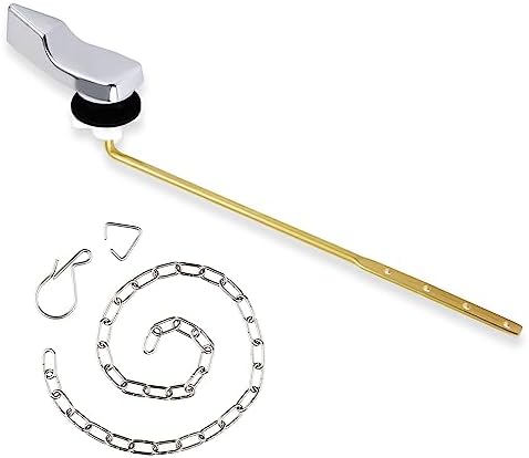 iFealClear Universal Toilet Handle Lever Flush Replacement, Front Mount Toilet Trip Lever Compatible with American Standard, Brass Toilet Flush Handle Levers, Stainless Steel Flapper Chain, Chrome