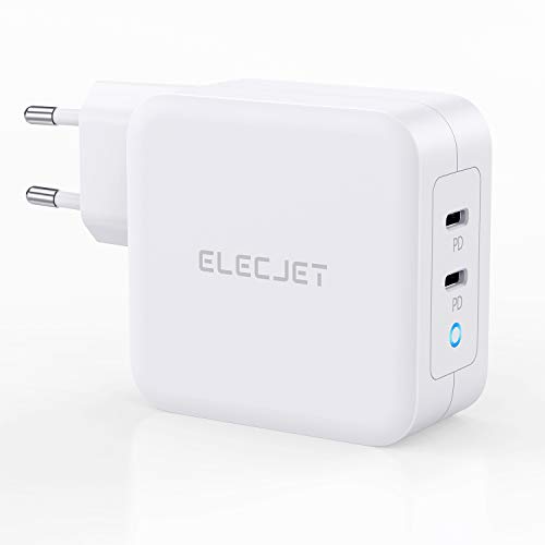 Lanhiem ELECJET Cargador PD 100 W,[GAN Tech], Cargador Rápido USB C con 2-Puerto Power 3.0 Delivery para MacBook Pro Air, iPad, iPhone 11 Pro MAX XR XS, Samsung S20, Nintendo y Lenevo Thinkpad
