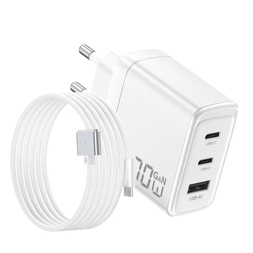 Cargador USB C 70W GaN II y tres cables magnéticos de 140W para portátiles MacBook Air y Pro