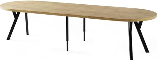 WFL GROUP Table à Manger Ronde Extensible XXL Style Loft – 100 à 300 Cm – Grande Table avec Pieds en Bois Noir – Table Extra Longue pour 5 à 16 Personnes –...