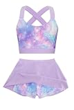 Cutemile Girls Size 8 Bathing Suit Galaxy Pink Swimsuit Elastic Shoulder Strap Tankini Swimwear with Boyshort 8-9 Years