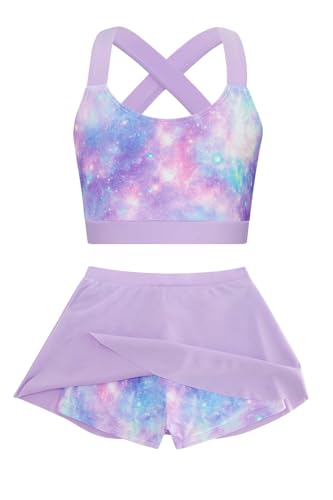 Image of Girls 2 Piece Tankini Swimsuit Summer Boyshort Bathing Suit with Beach Skirt Swimwear 5-16 Years