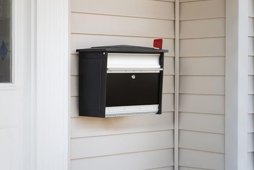 Image of Architectural Mailboxes Mailsafe Locking Wall Mount Mailbox, Black, Medium | Aluminum build with steel cam lock and key drop box and a rust-resistant powder-coat finish.