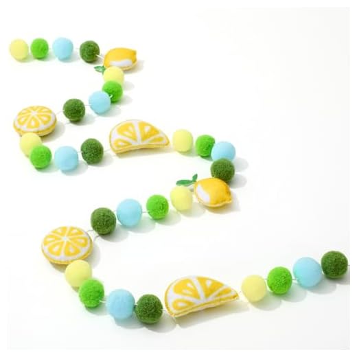 JarThenaAMCS Felt Banner 3D Yellow Green Blue Lemon Pom Ball Garland Summer Bunting for Party Supplies Hanging Decoration