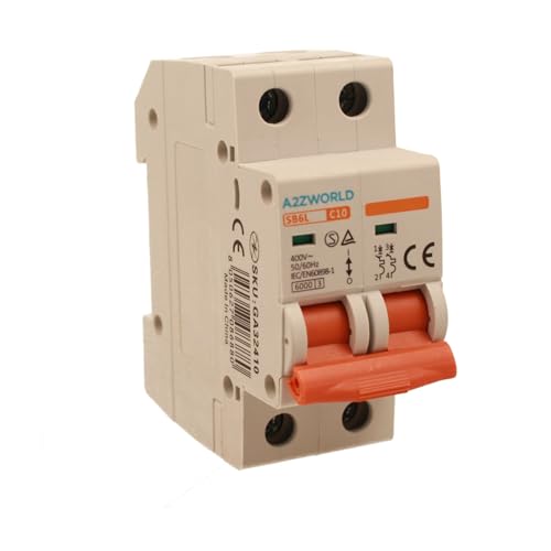 Leistungsschalter 10 A C10, Bipolar 2P, Kurve C 6kA, 2 Module DIN 220 V AC, zertifiziert IEC60898-1, Serie SB6L