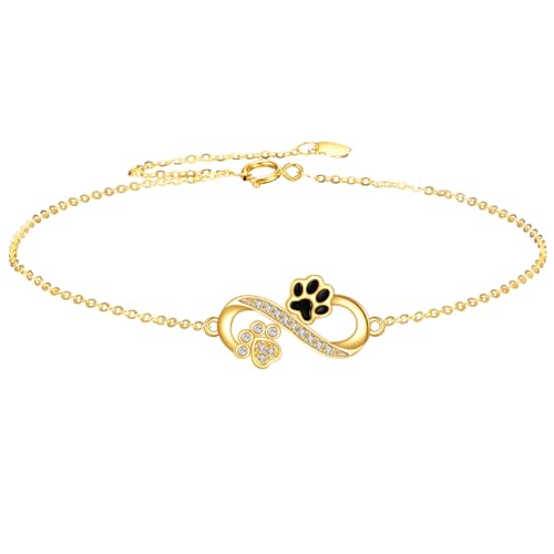 DOVRAN 14K Gold Paw Print Bracelet for Women Real Gold Infinity Bracelet Solid Gold Pet Cat Dog Jewelry Gifts for Her