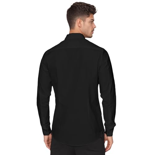 Mens Dress Shirts Long Sleeve Collared Stretch Solid Formal Wedding Dating Business Casual Button Down Shirt Pocket2