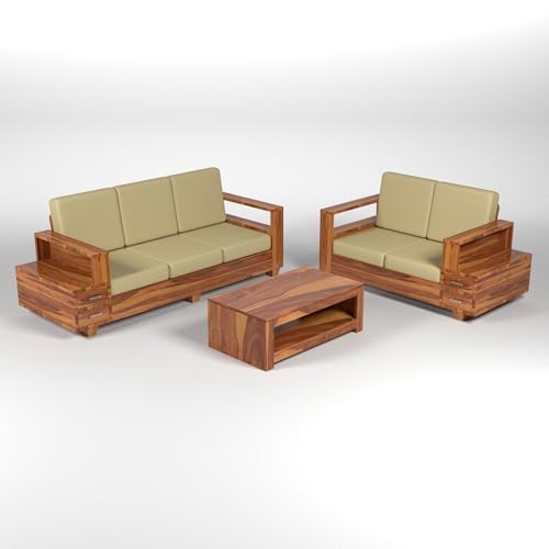 Image of Solid Sheesham Wood 5 Seater Sofa Set | Five Person Sofa Set with Storage | 3+2 Wooden Sofa Chair for Elegant Living Room Home Decor (Design 19)