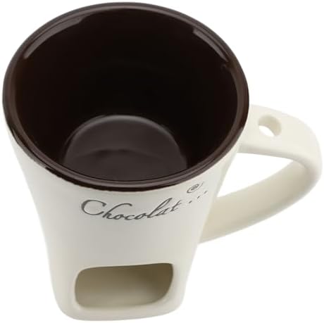 Fabater Ceramic Chocolate Melting Fondue Mug, Butter Warmer Pot with Candle Heater, 4 Inch Fondue Set for Melting Cheese & Chocolate, Gift Idea with Fork for Parties, Kitchen Entertaining (White)