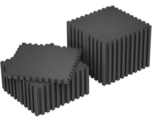 Image of SUPERJARE 0.79'' Extra-Thick Exercise Equipment Mats, 48 Pcs 192 Sq Ft Rubber Top Floor Tiles with High Density EVA Foam, Interlocking Gym Flooring for Home Gym, Workout Mat, Black