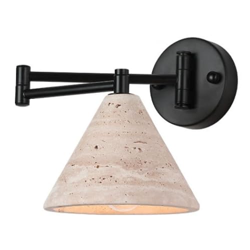 HEBXMF Single Head Minimalist Wall Light, Nordic Industrial Style Wall Lamp, E26 Light Source Yellow Travertine Wall Sconce, Living Room Dining Room Balcony Wall Mounted Lighting Fixtures