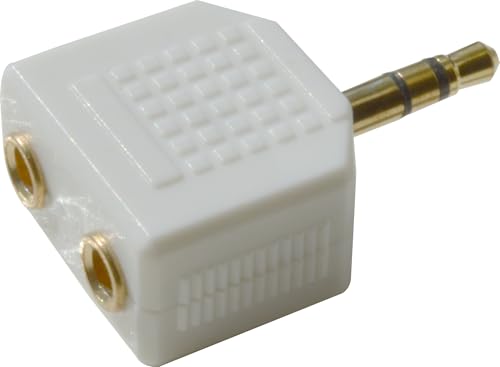 Image of rhinocables Headphone Jack Splitter WHITE 3.5mm Jack Plug to 2x 3.5mm Jack Sockets Stereo Adaptor Dual Splitter