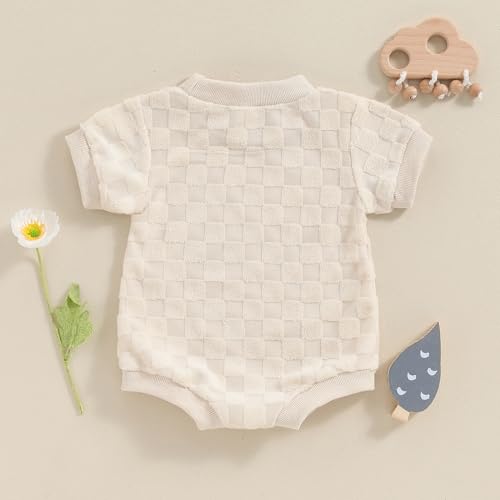 Newborn Baby Boys Girls Bubble Romper Cute Short Sleeve Crew Neck Checkerboard Bodysuit Infant Summer Playsuit4