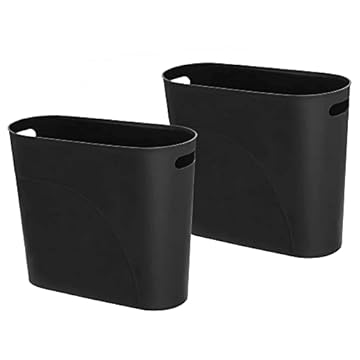 Caxmtu Small Bathroom Bin Trash Can Plastic Bathroom Wastebasket 10 Litres Slim Garbage Container Bin with Handle for Home Kitchen Bedroom Office, Black, 2 Pack