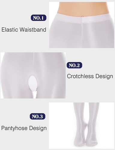 Image of FEOYA Women's Open Crotch Oil Shiny Pantyhose High Waist Control Top Silky Oily Crotchless Footed Tights Stockings
