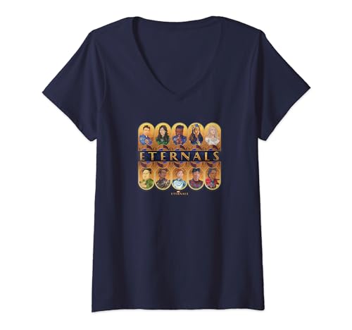 T-shirt col V Marvel Eternals avec illustration minimaliste chic pour femme