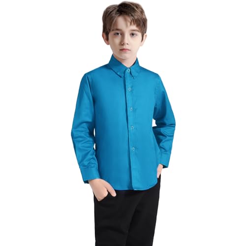 Image of Boys' Button Down Dress Shirts Kids Long Sleeve Solid Collared Uniform Shirt for Toddler Boy (Size 2T-20)