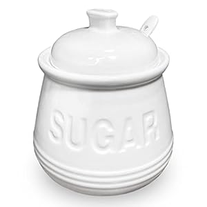 Sugar Bowl with Lid and Spoon, Ceramic Sugar Containers for Countertop, Sugar Cube Jar Coffee Bar Accessories, Covered Sugar Holder for Kitchen 12oz, White