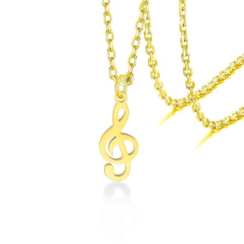 VASSAGO Collier avec pendentif en forme de note de musique pour femme En acier inoxydable Cadeau pour musicien amateur de musique (doré)