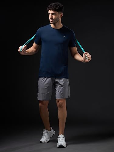 Image of TECHNOSPORT Men's Slim Fit Solid Crew Neck T-Shirt, Cotflex Quick Dry Wrinkle Resistant Polyester Sports Tee for Gym, Running, Training, Sports