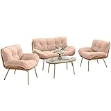 Outsunny Gartenmöbel Set 4-teilig Polyrattan Lounge-Set mit Zweisitzer 2 Sessel Tisch Tiefem Sitz Dicke Kissen Kunststoff-Tischplatte, Balkonmöbel für 4 Personen Sitzgruppe für Garten Balkon Beige