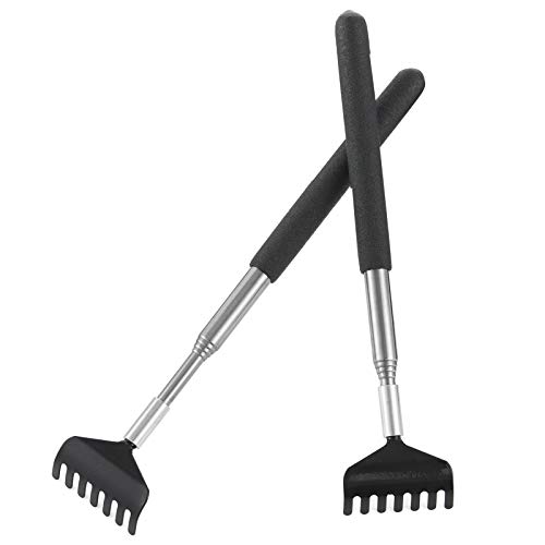 upain 2 Stück Rückenkratzer Ausziehbar aus Edelstahl Teleskop Rücken Kratzer Back Scratcher Krauler Rücken Kratzer mit Ausziehbarem Stab Ausziehbar bis 68cm zum Kratzen am Kopf und Rücken Cover