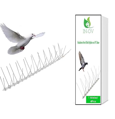 IN-OV -KIT de Dissuasion pour Oiseaux, Pics Anti - Pigeons en Acier Inoxydable pour Balcon, Anti - Corbeaux, Respectueux des Animaux - 1 Metre (4X25CM)