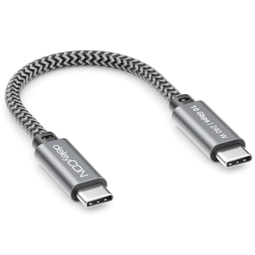 deleyCON 0,15m 240W Cable USB-C 10 Gbps Corto (USB 3.2 Gen2) PD 3.1 Carga Datos 4K@60Hz para Cargador iPhone 17 16 15 Pro Max Air Galaxy A16 A26 A56 S26 S25 S24 iPad SSD HDD MacBook PS5