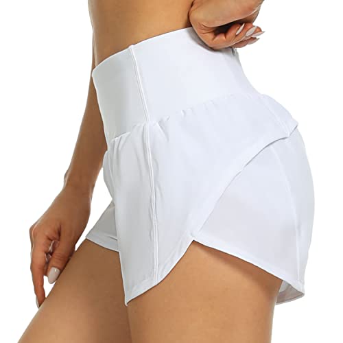 Haowind Runing Shorts For Women With Pockets Hight Waisted Athletic Sport Pants Quick Dry Gym Workout Shorts With Liner(White M) #TOP3