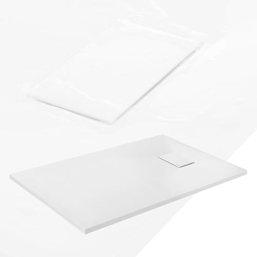 LuxeBath Plato de Ducha 120x80 cm Blanco, Base Rectangular con Superficie Antideslizante y Antibacteriano en Aspecto Pizarra Altura 30 mm SMC Extraplano y Robusto, Fácil Instalación