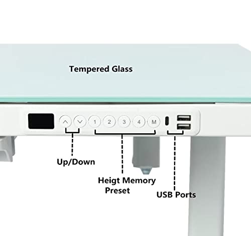 46X24 Glass Electric Standing Desk Height Adjustable Desk Home Office Desks Stand Up Desk Adjustable Height Desk With Usb/Wireless Charging/Power Strip With Drawers (Tempered Glass Top, White Frame) #TOP5