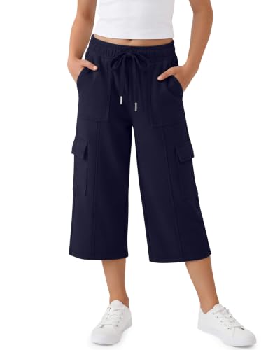 JoyMotion Girls Cargo Capri Pants, Navy Blue, 11-12 Years