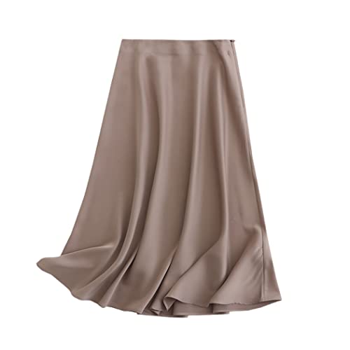 Jupe midi en satin solide pour femme avec fermeture éclair latérale élégante