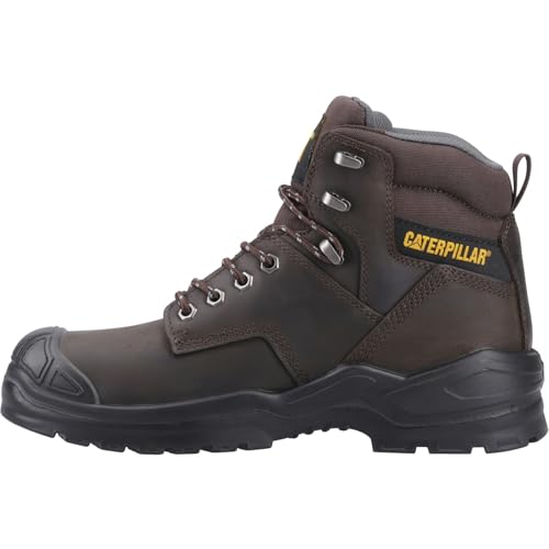 Caterpillar Male Zues Safety Boot EN ISO 20347 S3 Certified Water Resistant Full Grain Leather PU Injected Bump Cap Ankle Safety Boot Brown 12 UK Size
