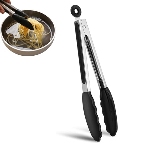AONAYO Silikonzange,26cm Zange Küch,Edelstahl Kochzange Mit Rutschfestem Griff,Grillzange Silikon,Multifunktionale Fleischzange,Antihaftbeschichtete Hitzebeständige Zange Zum Kochen,Für Airfrye,Salat