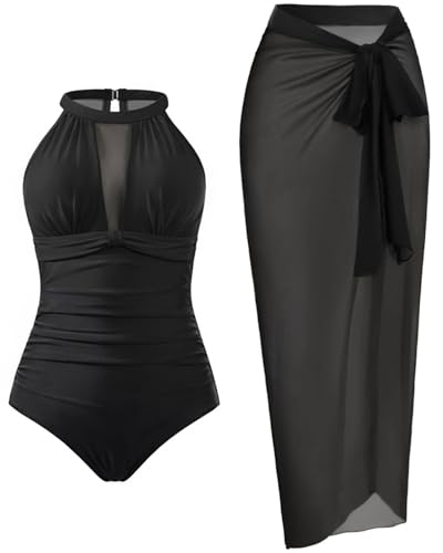 Image of Tempt Me Women One Piece Swimsuit Tummy Control Bathing Suit | High neck, Removable cups, Full coverage, Ruched, Mesh, Full lining