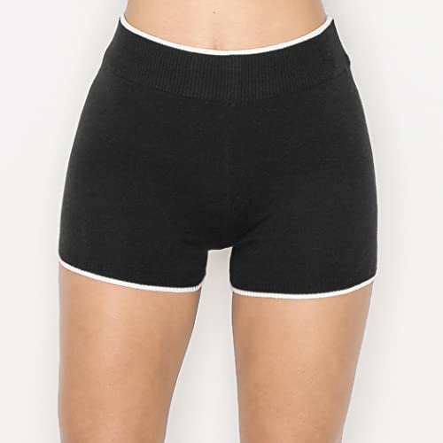 Image of ALWAYS Women's Soft Sweater Knit Shorts - High Waisted Comfortable Lounge Pajama Pants with Two Stripes Black X-Small