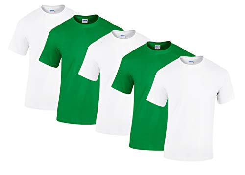 Gildan 5 Stück Heavy Cotton T-Shirt Herren Shirt S - 3XL Schwarz Weiß (M, 3Weiss/2IrishGreen)